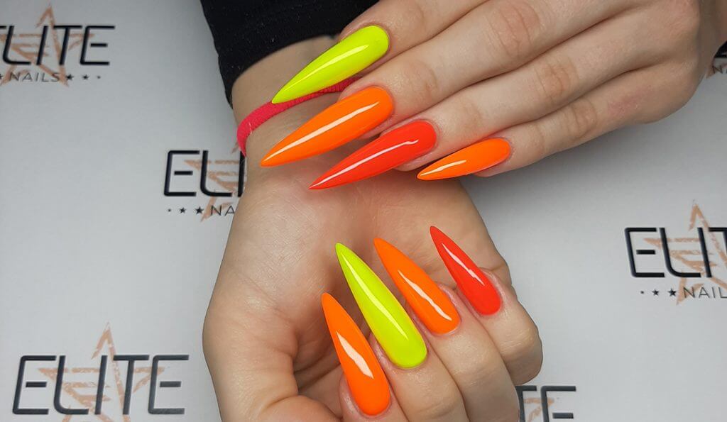 UV colorful yellow orange nail design Budapest